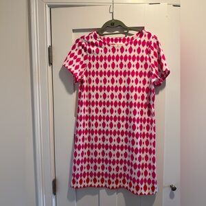 Jude Connally Ella Circle Ikat Pink & White Short Sleeve Dress Size Medium